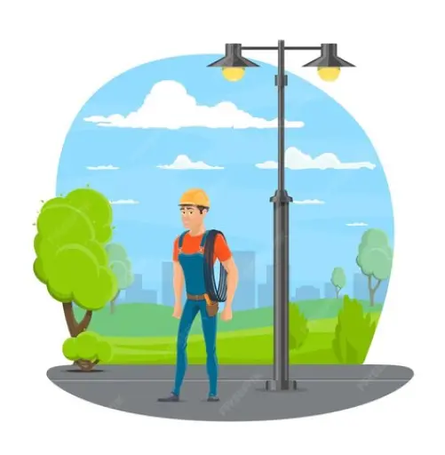 تصویر کارتونی یک فرد در فضای سبز زیر چراع برق