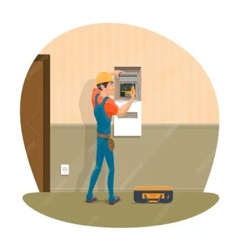 تصویر کارتونی یک فرد در حال تعمیر تاسیسات روی دیوار