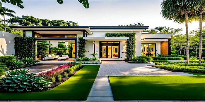 طراحی فضای سبز ویلا مدرن (از ایده تا اجرا) _ تصویر یک ویلا با محوطه سرسبز