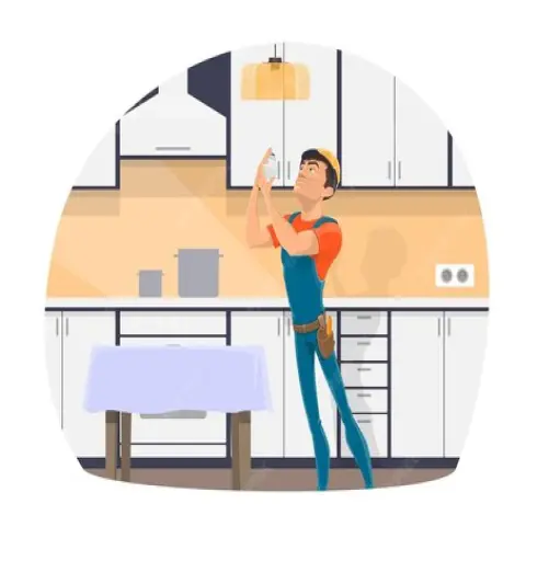 تصویر کارتونی یک فرد در حال تعمیر لامپ