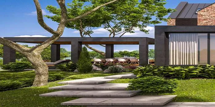 طراحی فضای سبز باغ آرایی و محوطه سازی _ تصویری از فضای سبز یک ویلا با سبک مدرن