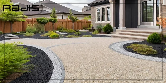 سنگ ریزه و شن رنگی در کف حیاط ویلا